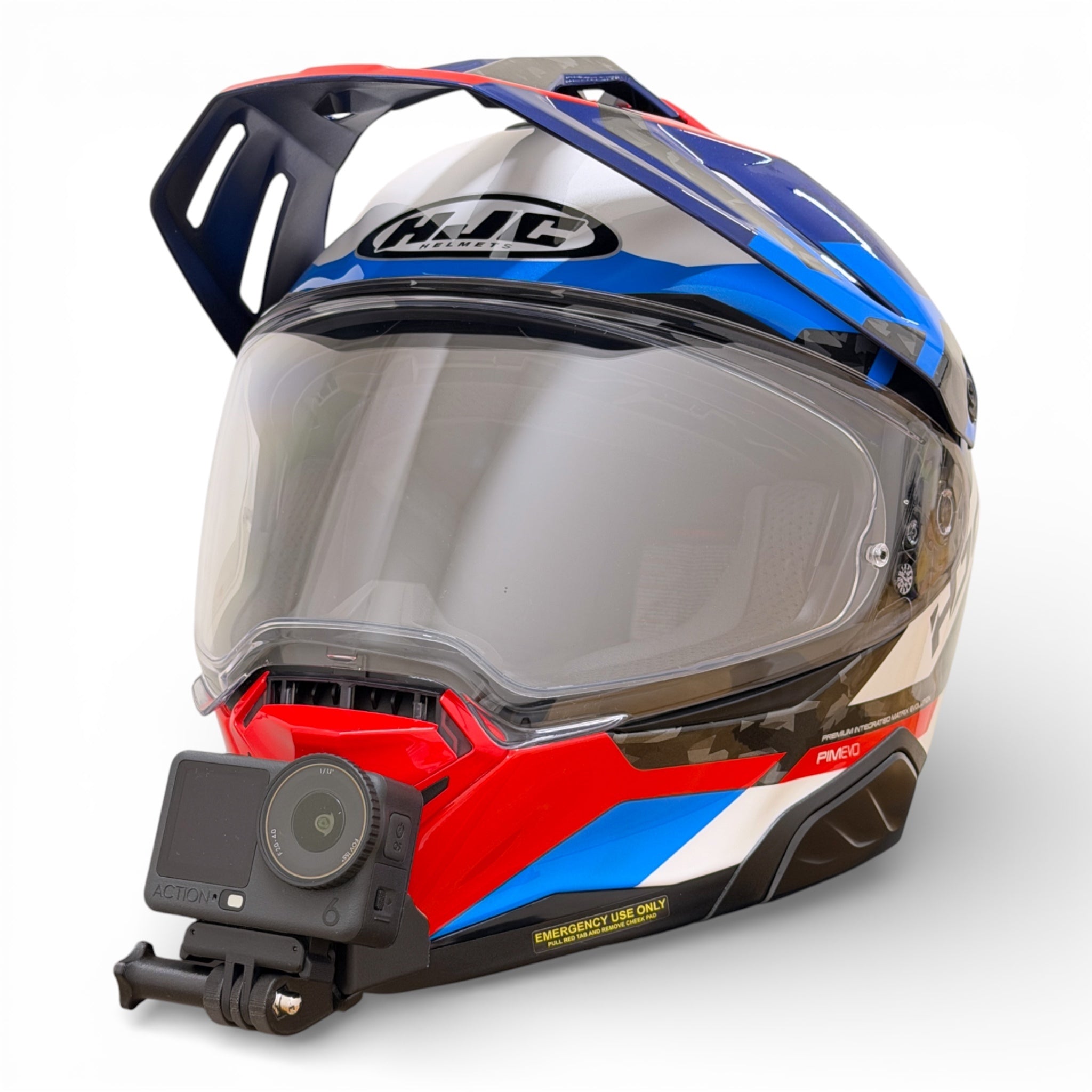 Casco HJC RPHA 60 con soporte de mentonera RiderMounts y cámara de acción montada