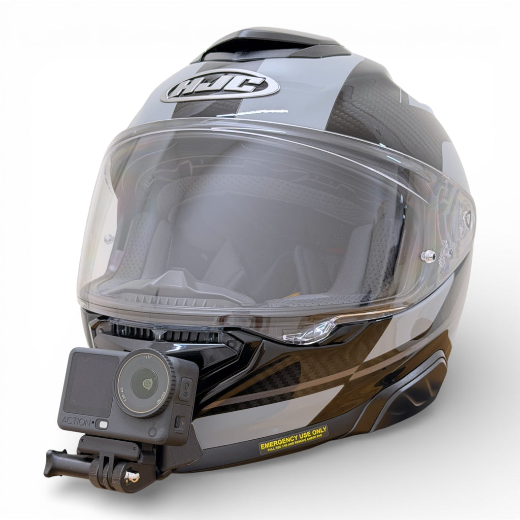 Casco HJC RPHA 71 con soporte de mentonera RiderMounts y cámara de acción montada