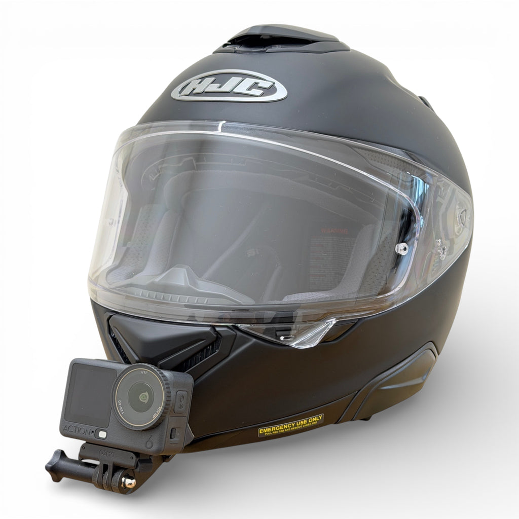 Casco HJC RPHA 72 con soporte de mentonera RiderMounts y cámara de acción montada