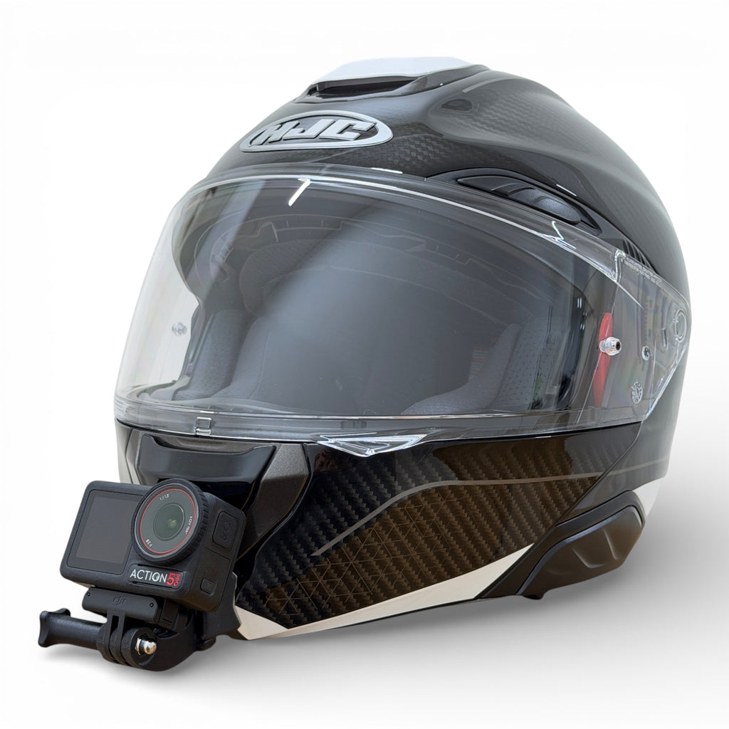 Casco HJC RPHA 91 con soporte de mentonera RiderMounts y cámara de acción montada