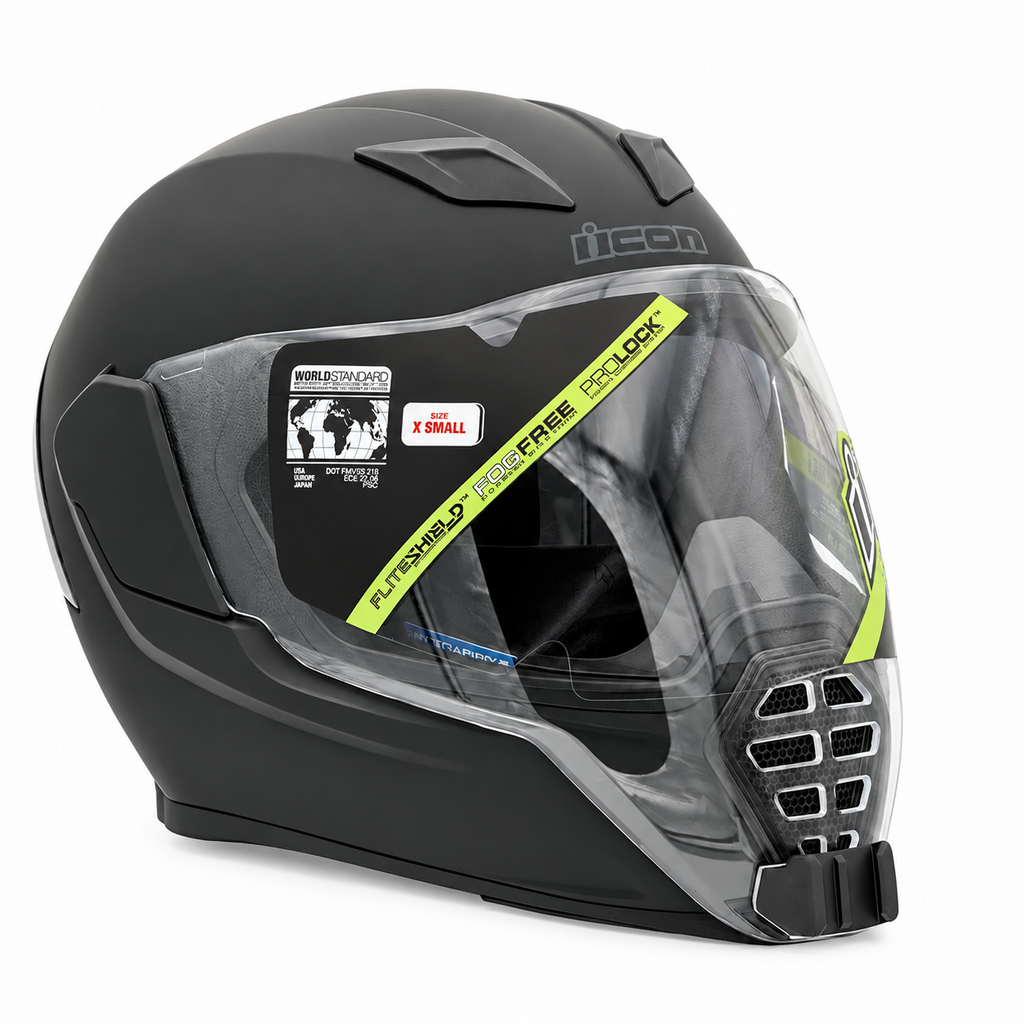 Casco ICON AIRFLITE con el soporte de mentonera RiderMounts instalado