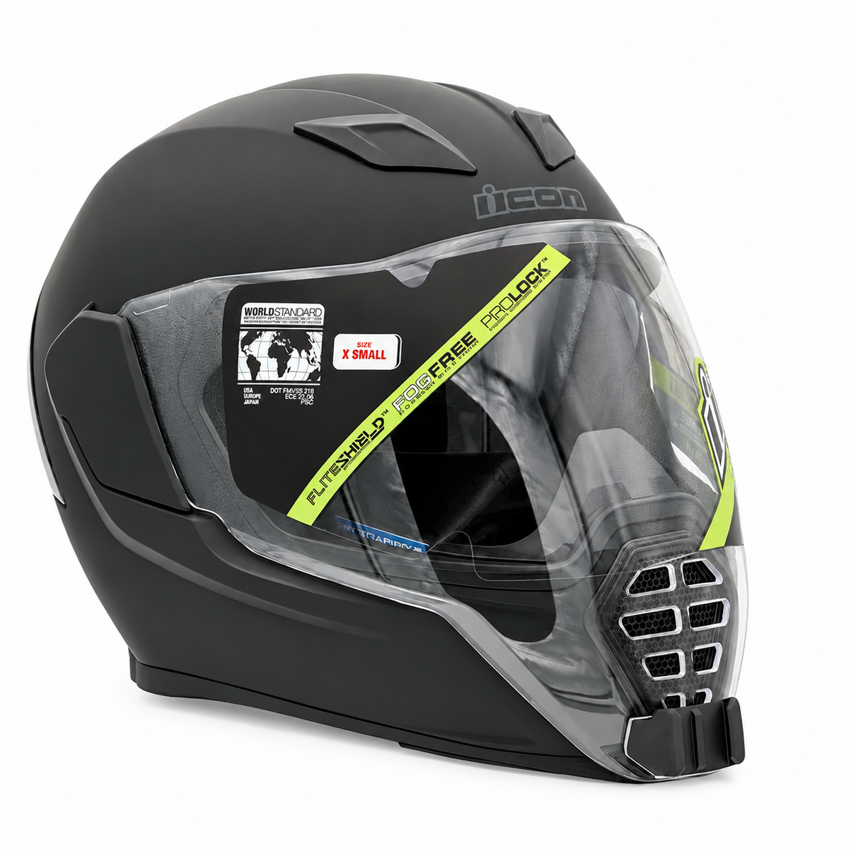 Casco ICON AIRFLITE con el soporte de mentonera RiderMounts instalado