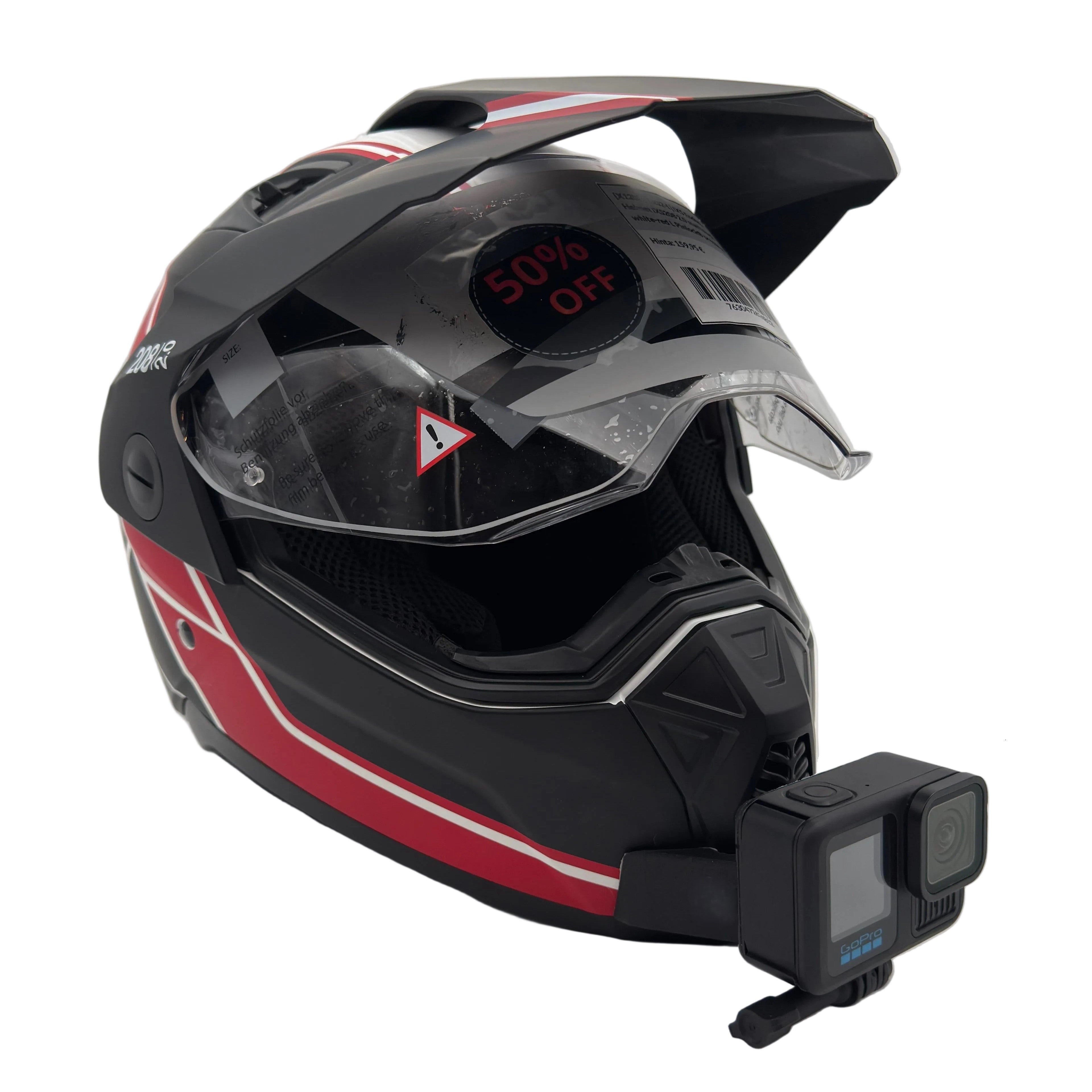 Casco IXS 208 2.0 con soporte de mentonera RiderMounts y cámara de acción montada