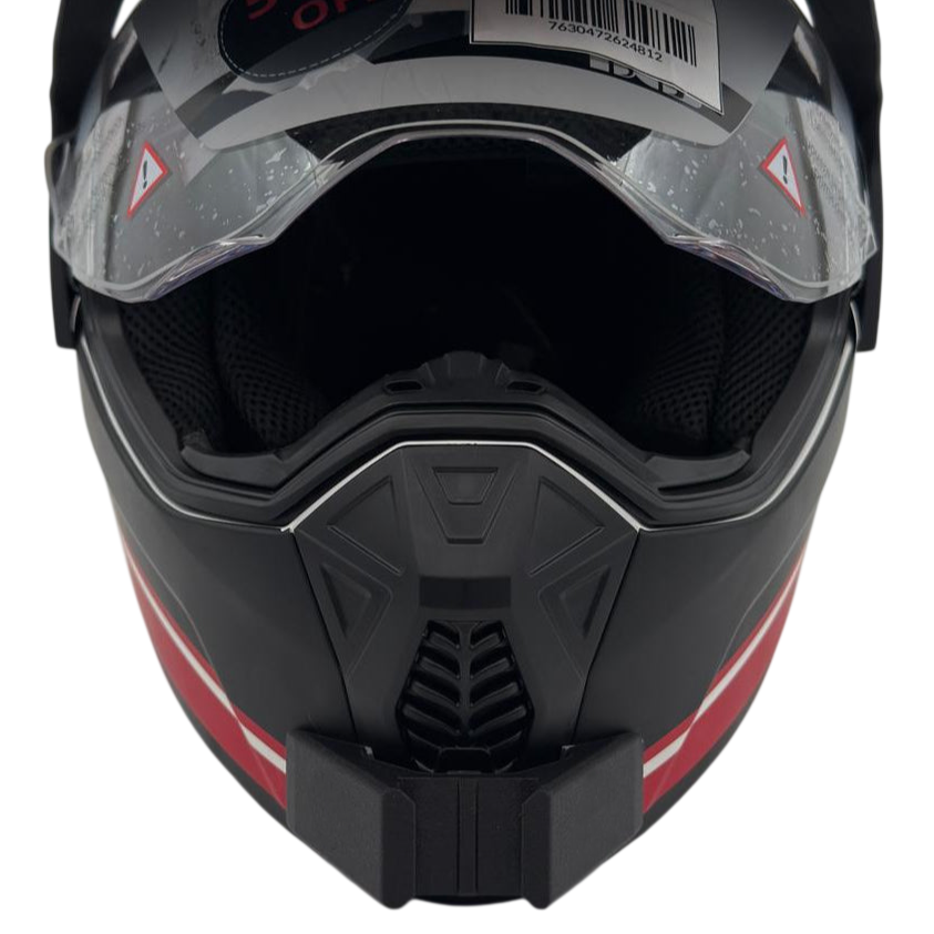 Vista frontal del casco IXS 208 2.0 con el soporte de mentonera RiderMounts montado