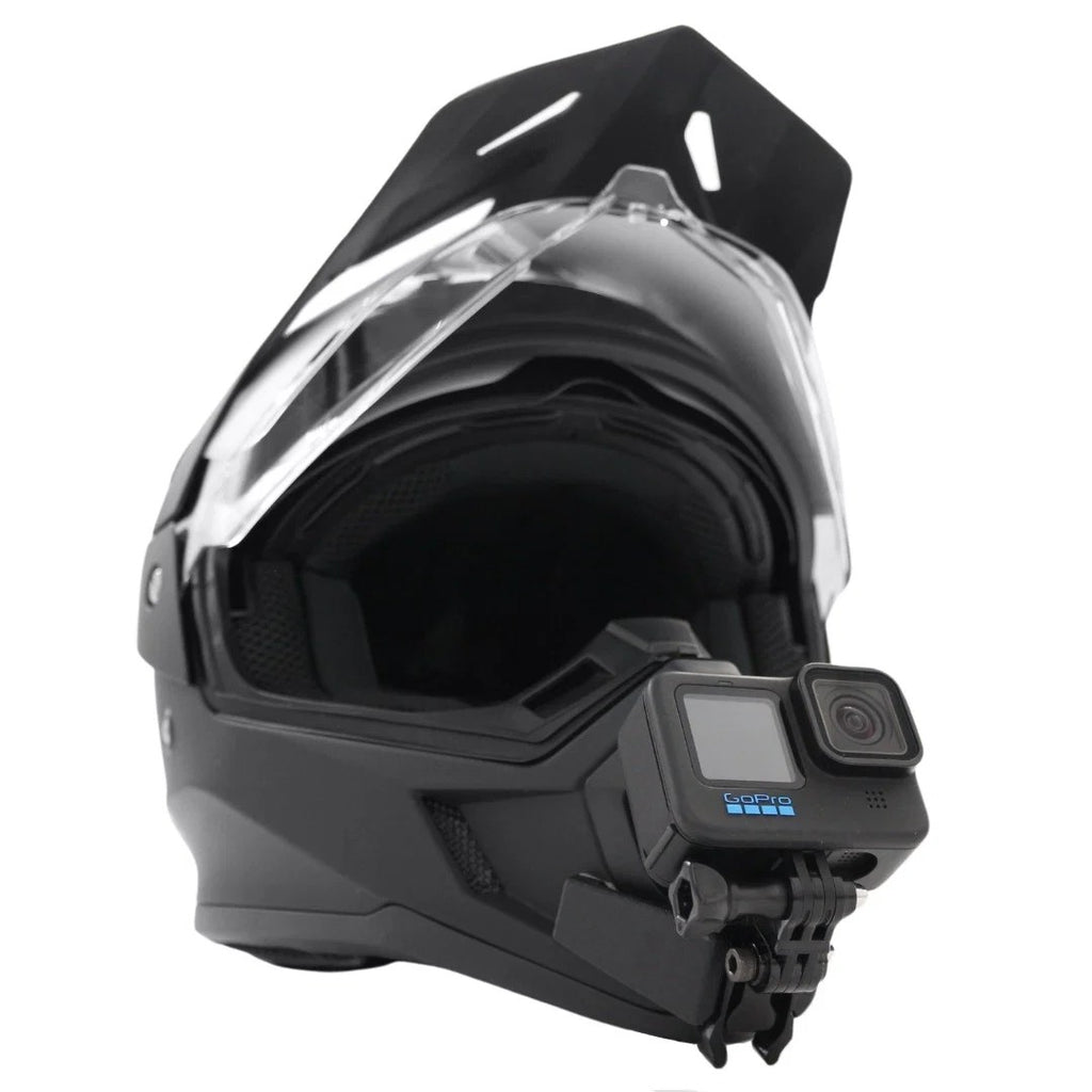 Casco IXS 209 1.0 ADVENTURE con soporte de mentonera RiderMounts y cámara de acción montada