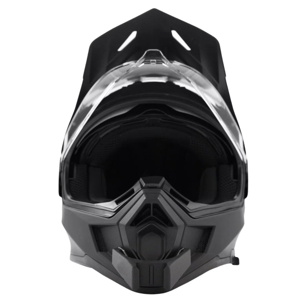 Vista frontal del casco IXS 209 1.0 ADVENTURE con el soporte de mentonera RiderMounts montado