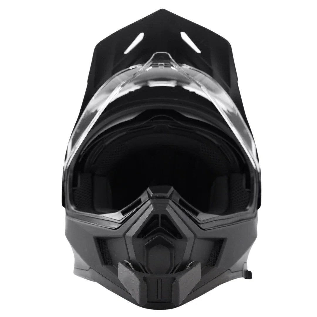 Vista frontal del casco IXS 209 1.0 ADVENTURE con el soporte de mentonera RiderMounts montado