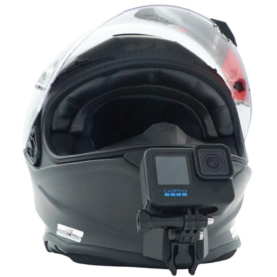 Casco JUST1 J-GPR con soporte de mentonera RiderMounts y cámara de acción montada