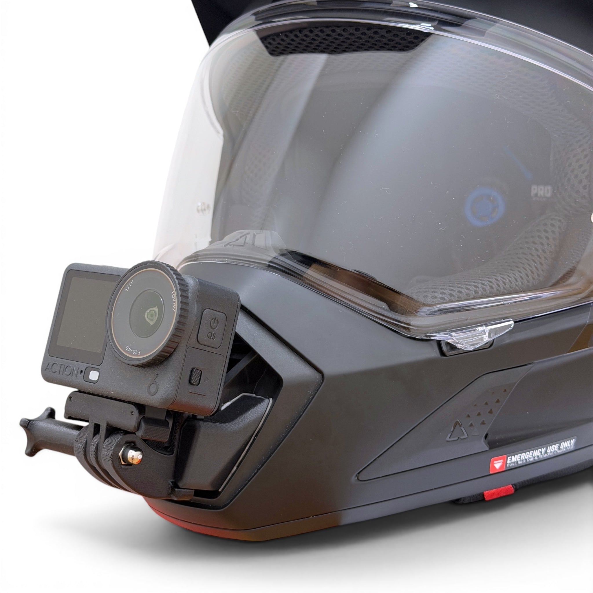 Soporte de mentonera RiderMounts en el casco LEATT ADV 8.5 visto desde otro ángulo