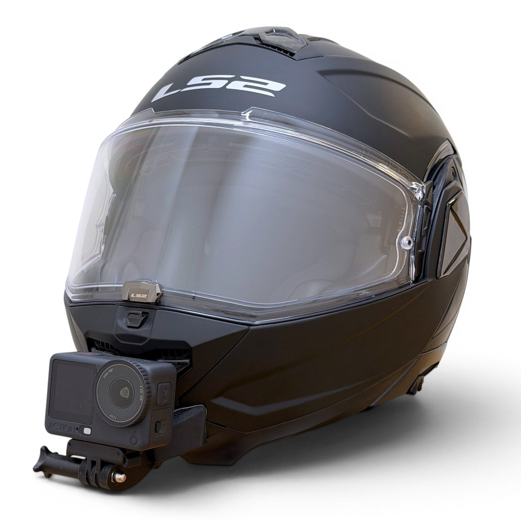 Casco LS2 ADVANT 2 con soporte de mentonera RiderMounts y cámara de acción montada