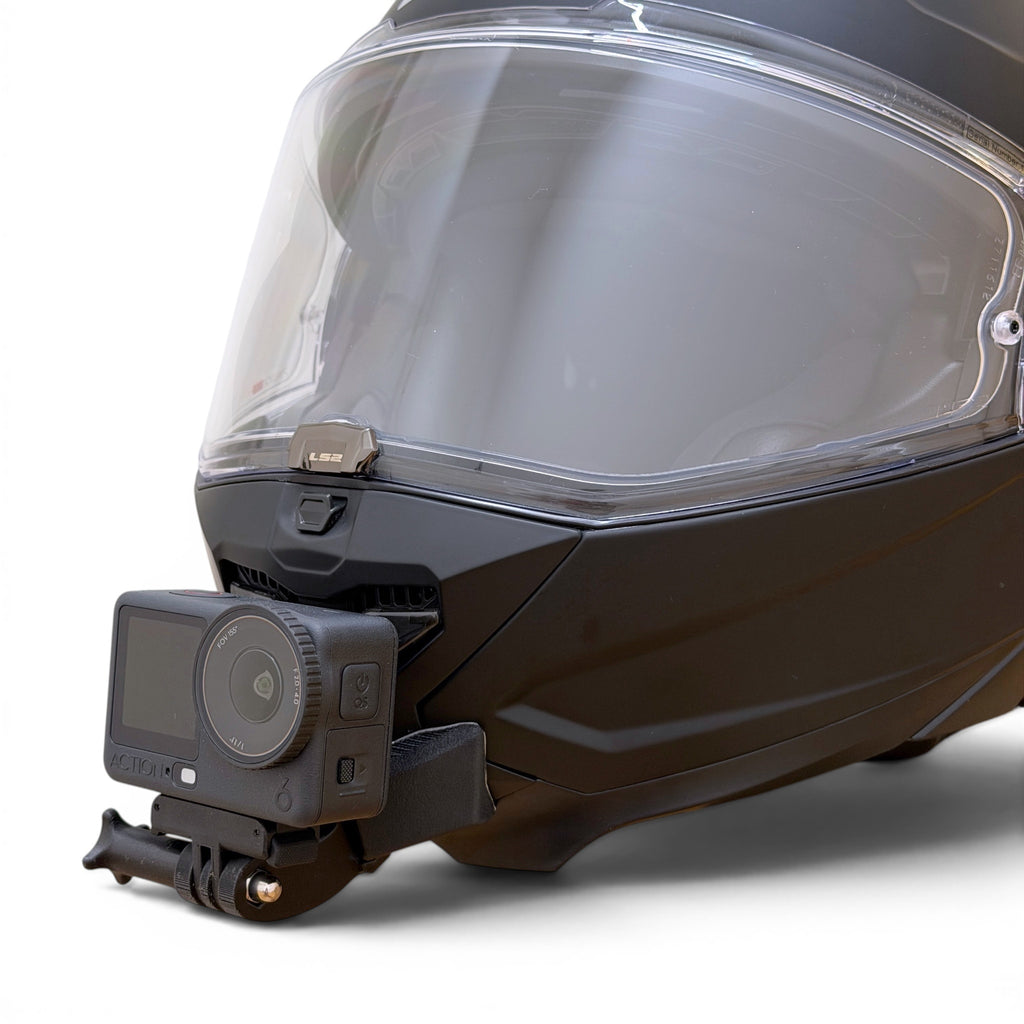 Soporte de mentonera RiderMounts en el casco LS2 ADVANT 2 visto desde otro ángulo