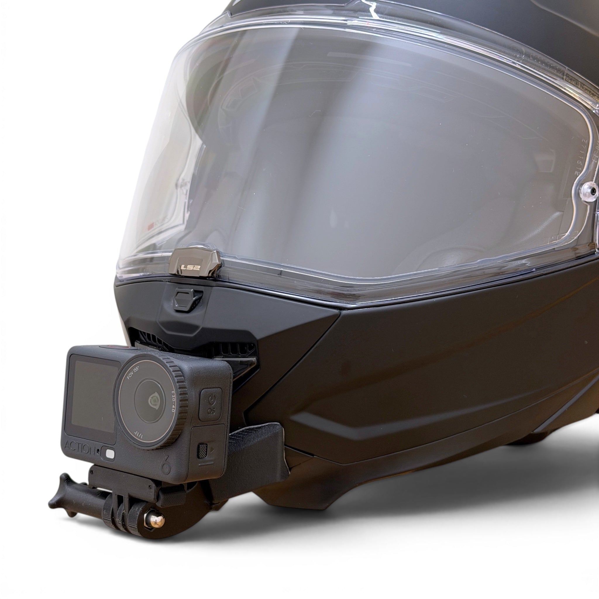 Soporte de mentonera RiderMounts en el casco LS2 ADVANT 2 visto desde otro ángulo