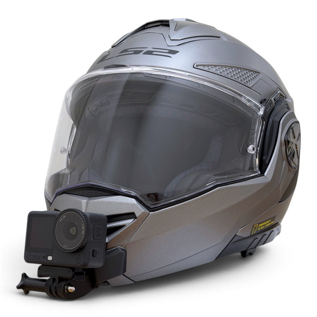 Casco LS2 ADVANT X/FF901 con soporte de mentonera RiderMounts y cámara de acción montada