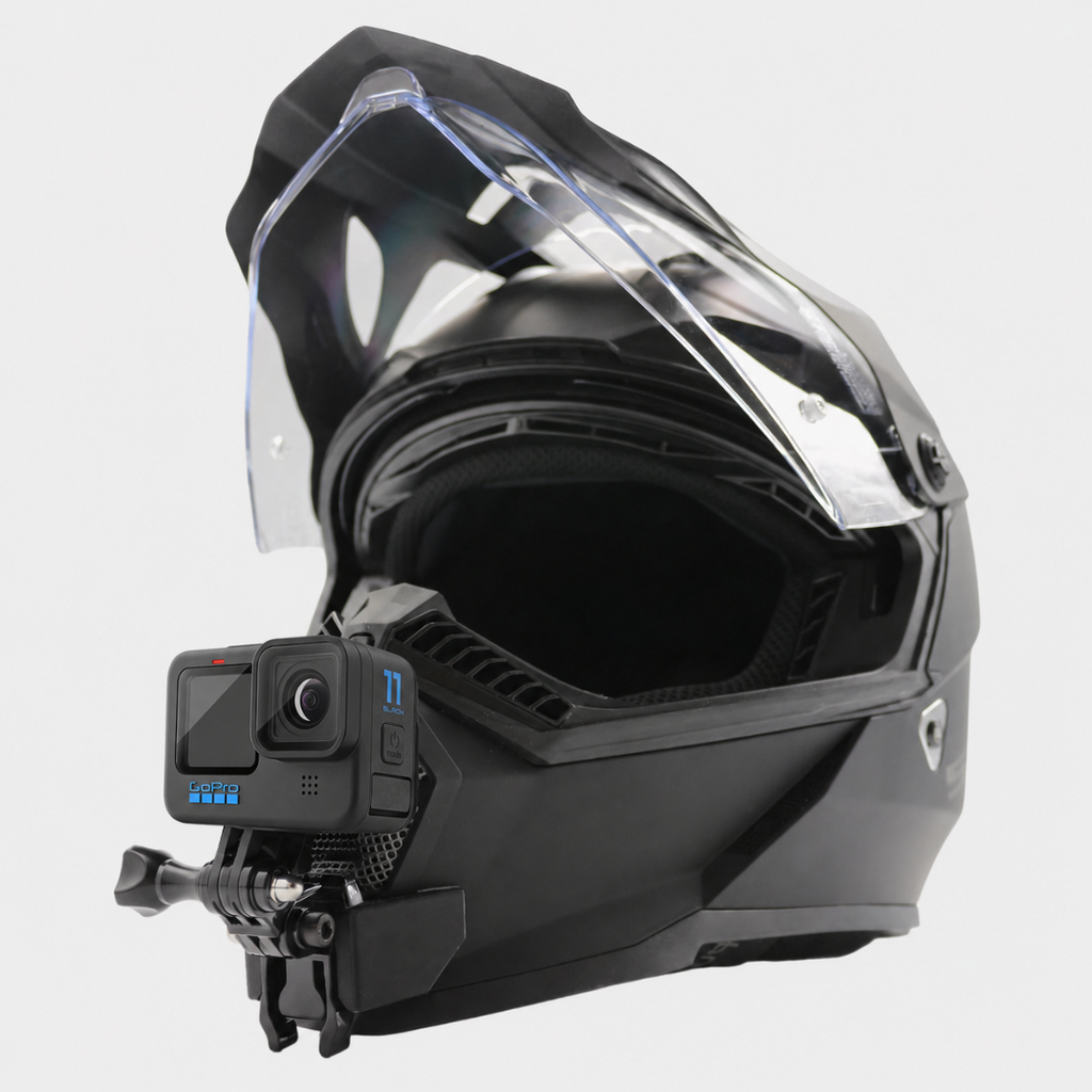 Casco LS2 BLAZE con soporte de mentonera RiderMounts y cámara de acción montada