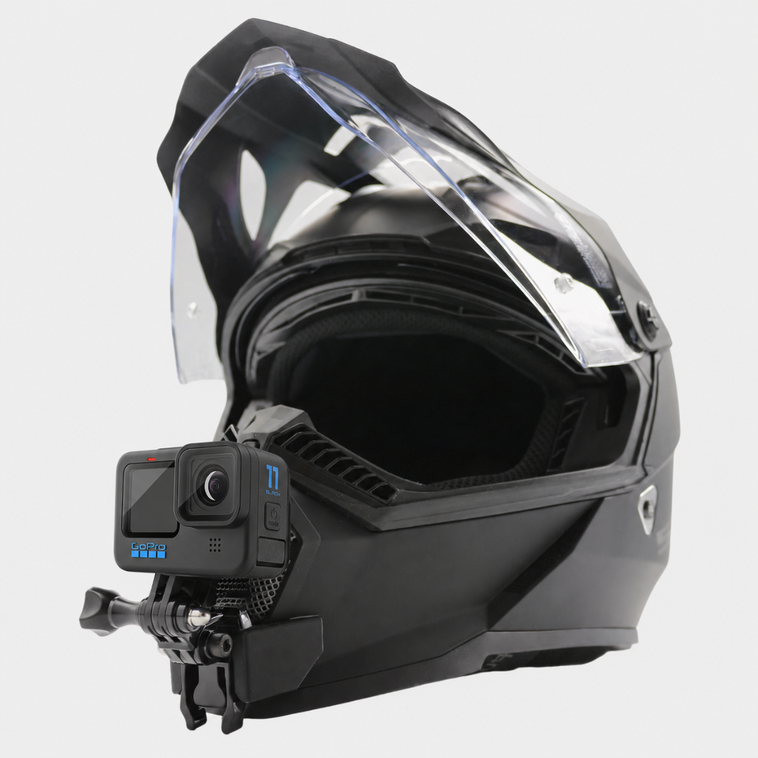 Casco LS2 BLAZE con soporte de mentonera RiderMounts y cámara de acción montada