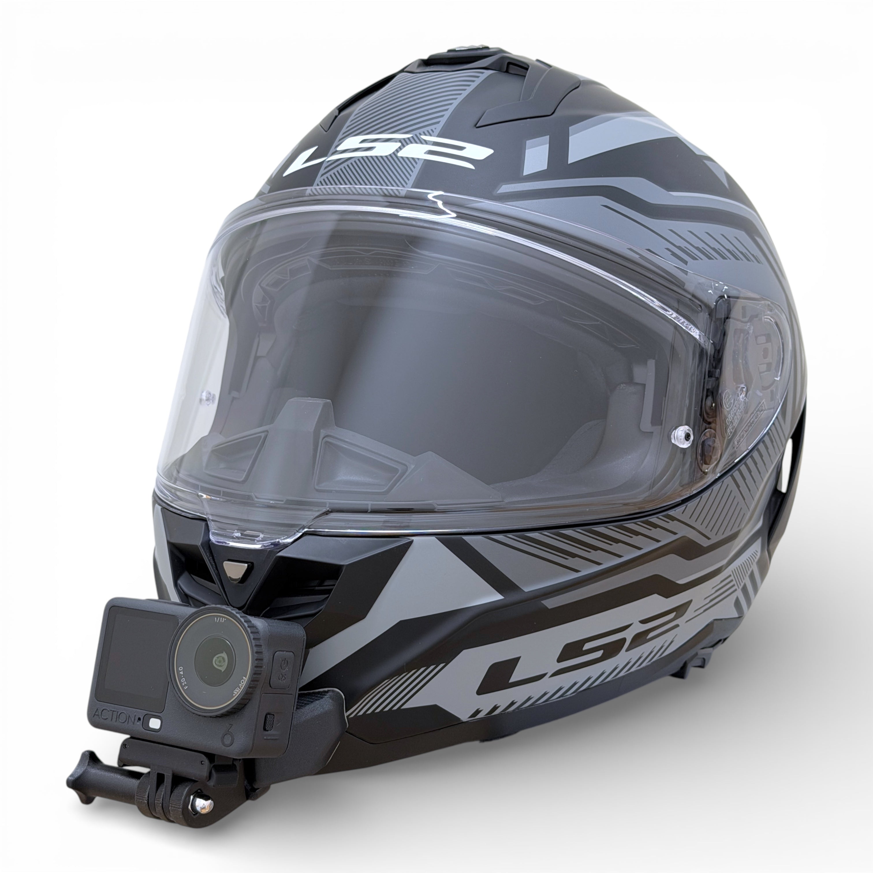 Casco LS2 CHALLENGER 2 FF817 con soporte de mentonera RiderMounts y cámara de acción montada