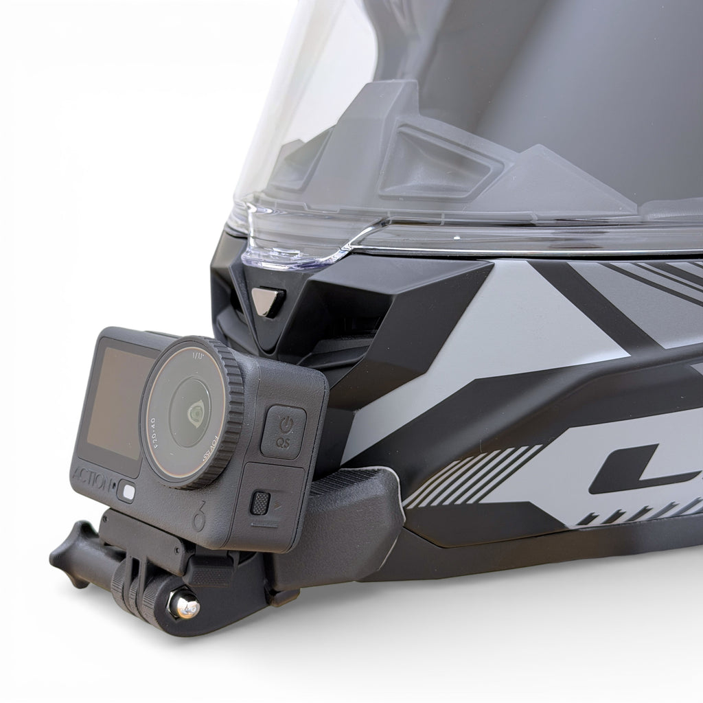 Soporte de mentonera RiderMounts en el casco LS2 CHALLENGER 2 FF817 visto desde otro ángulo