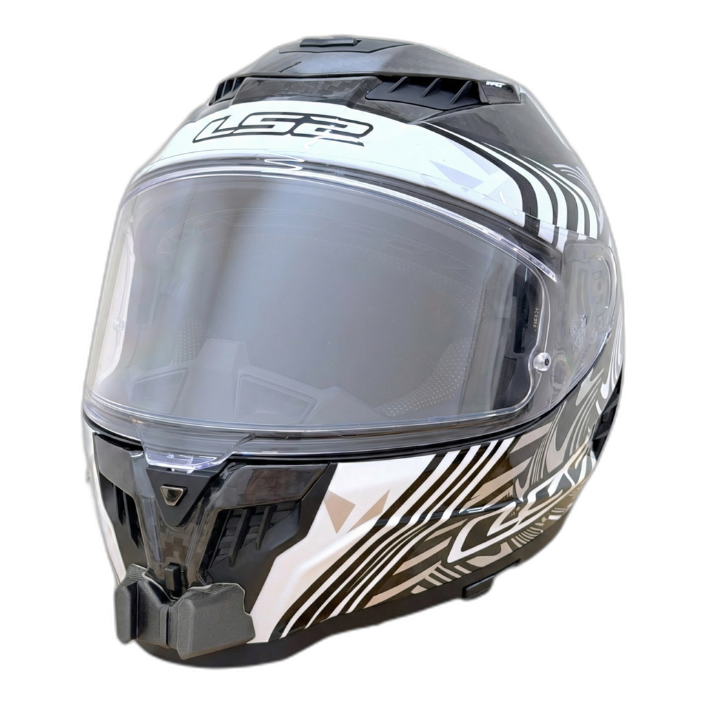 Casco LS2 DRAGON FF807 con el soporte de mentonera RiderMounts instalado