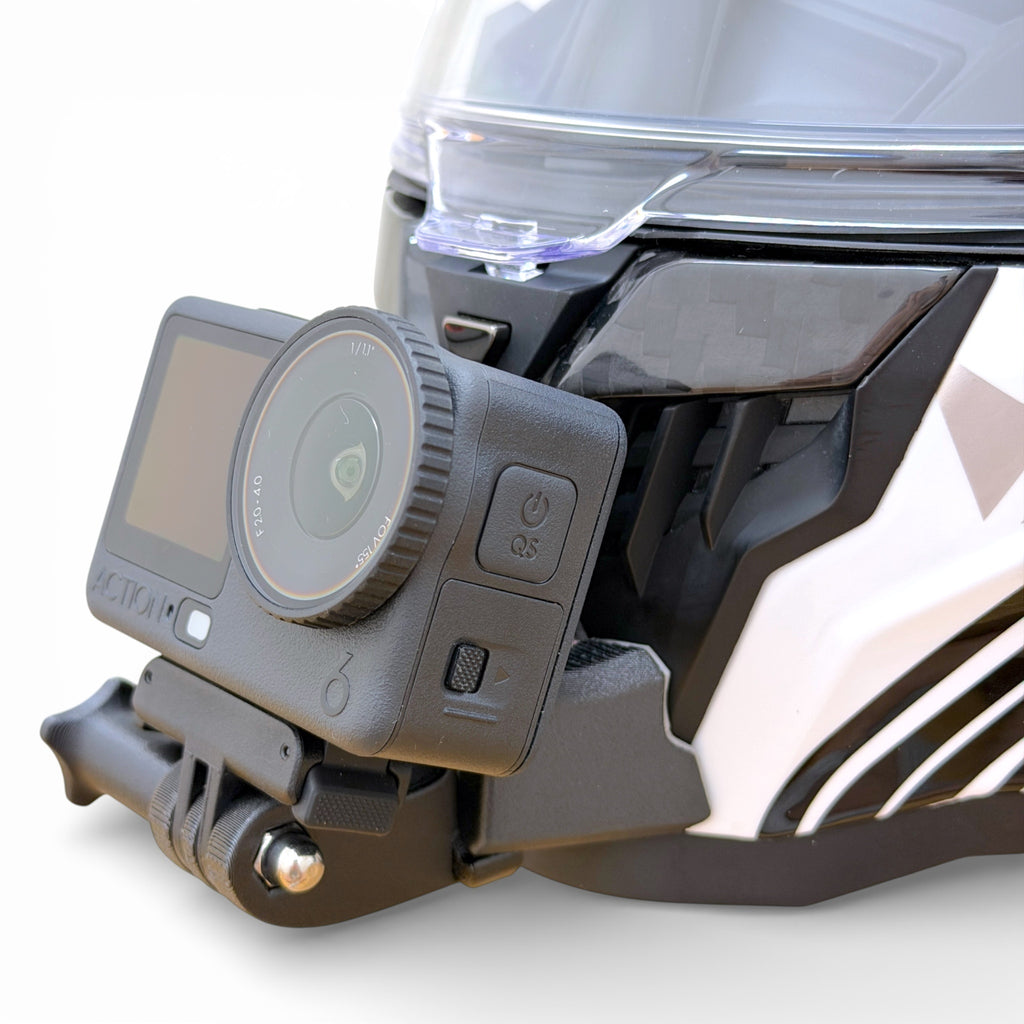 Soporte de mentonera RiderMounts en el casco LS2 DRAGON FF807 visto desde otro ángulo