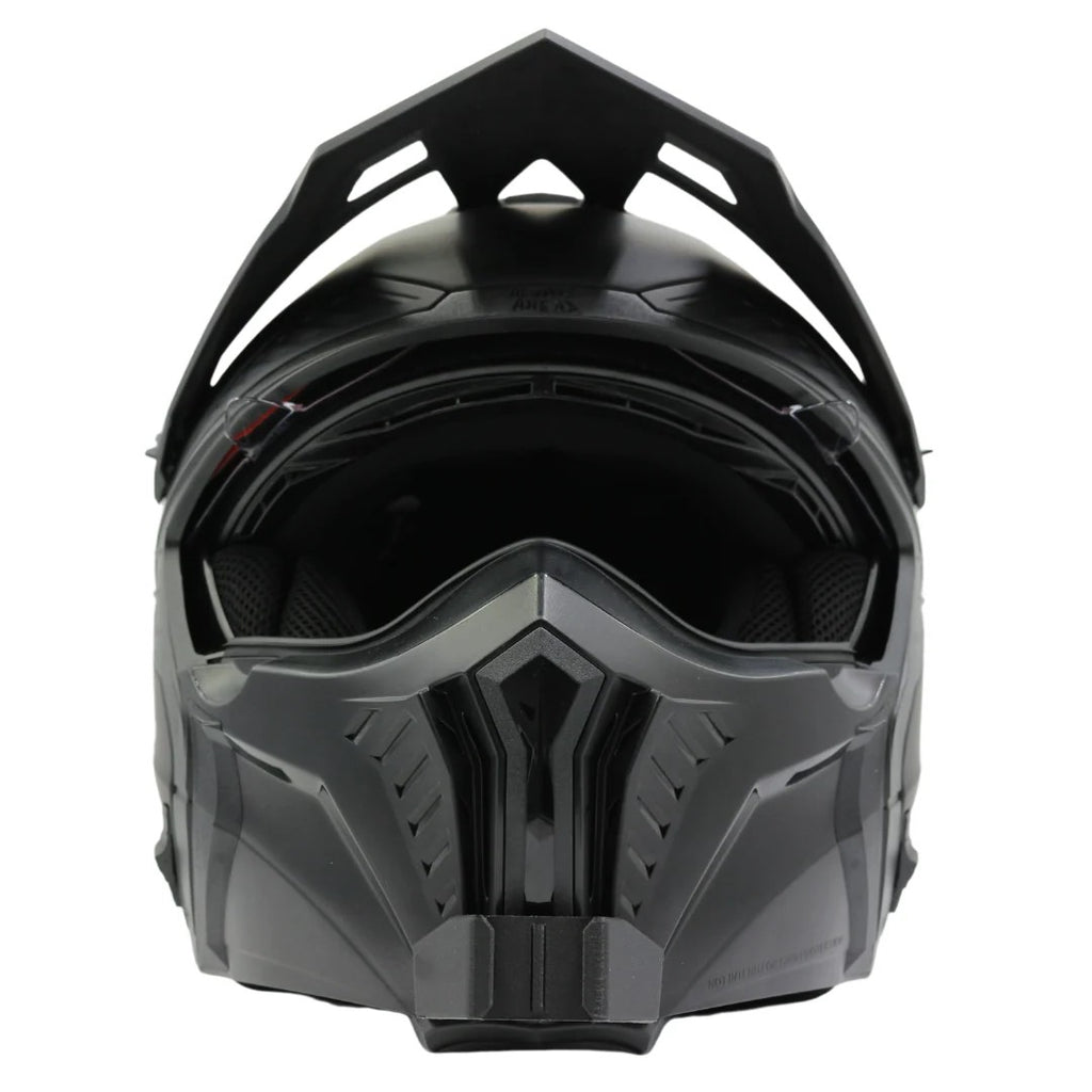 Vista frontal del casco LS2 DRIFTER OF606 con el soporte de mentonera RiderMounts montado