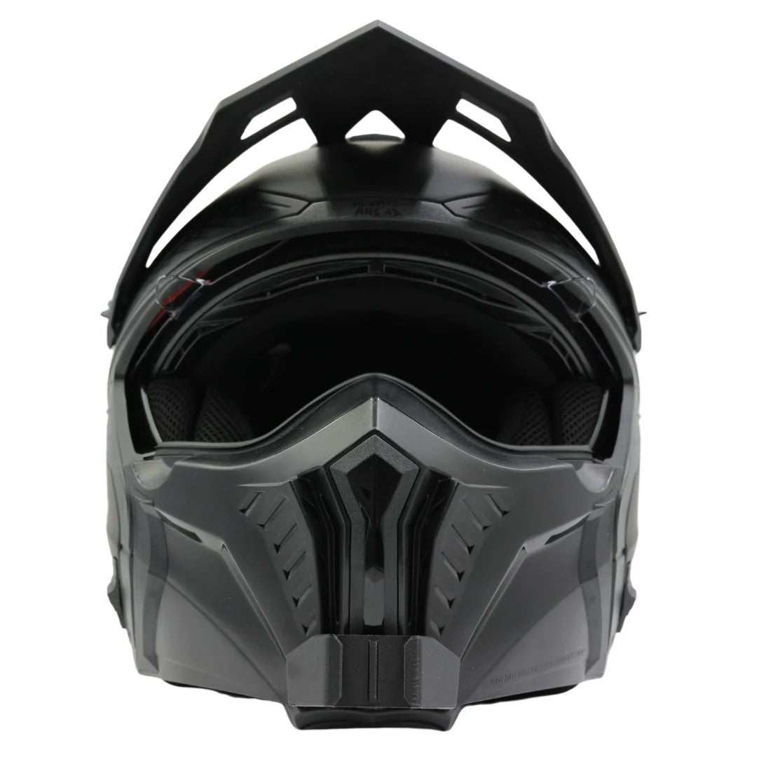 Vista frontal del casco LS2 DRIFTER OF606 con el soporte de mentonera RiderMounts montado