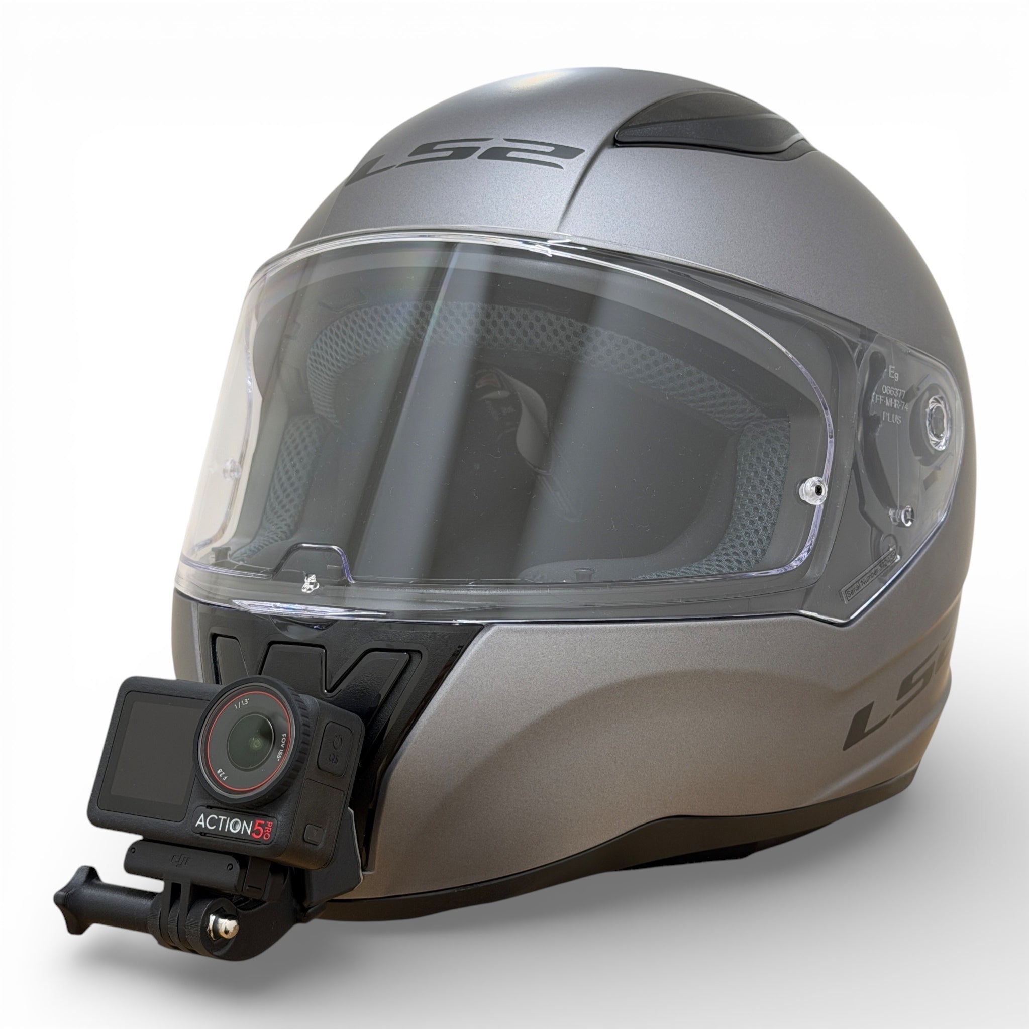 Casco LS2 RAPID 2 FF353 con soporte de mentonera RiderMounts y cámara de acción montada