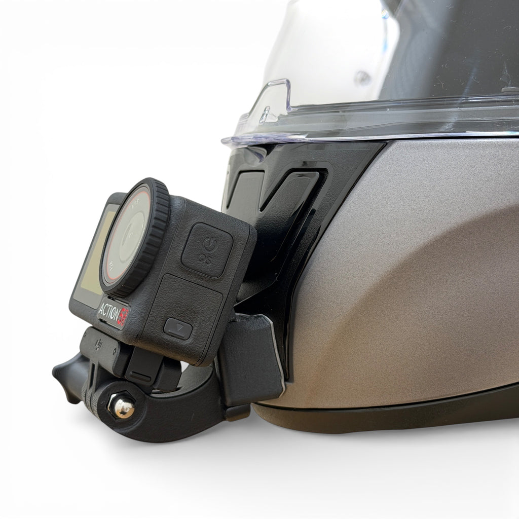Soporte de mentonera RiderMounts en el casco LS2 RAPID 2 FF353 visto desde otro ángulo