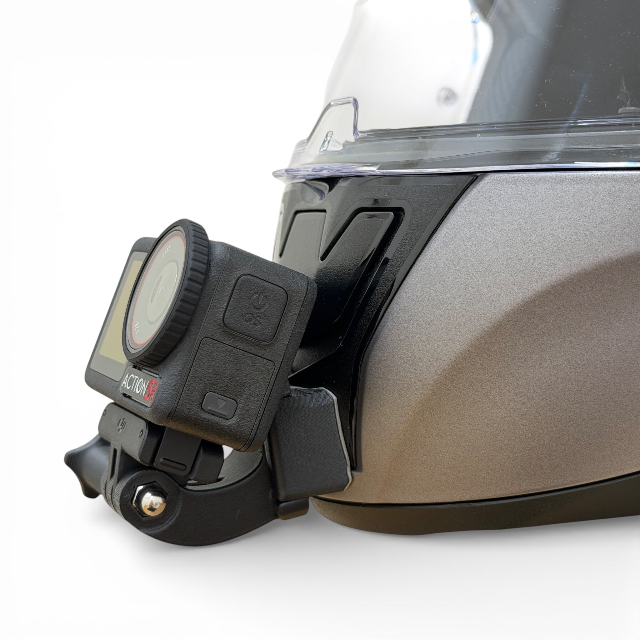 Soporte de mentonera RiderMounts en el casco LS2 RAPID 2 FF353 visto desde otro ángulo