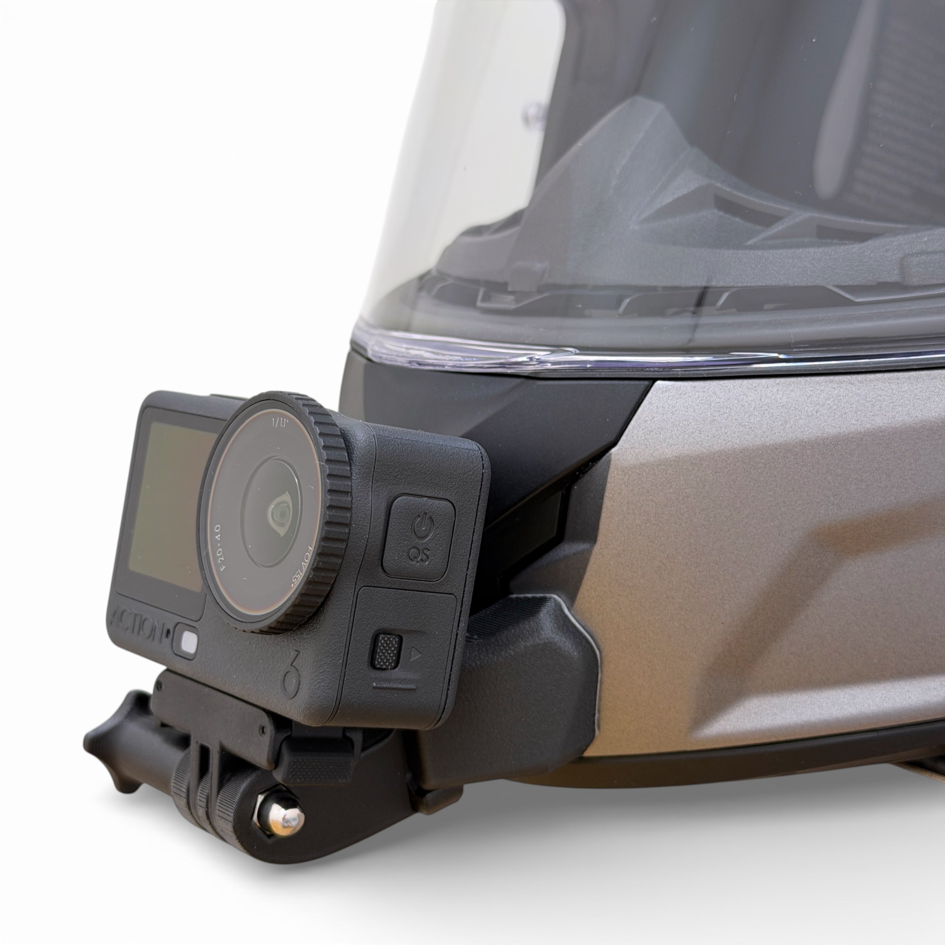 Soporte de mentonera RiderMounts en el casco LS2 RAPID 3 FF820 visto desde otro ángulo