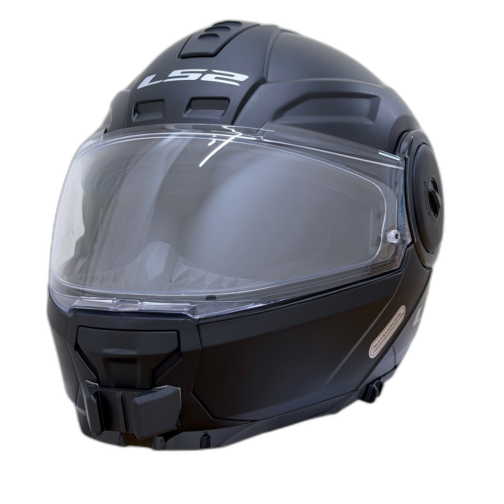 Casco LS2 SCOPE 2 FF902 con el soporte de mentonera RiderMounts instalado