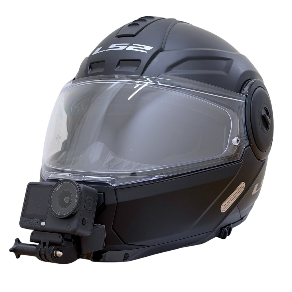 Casco LS2 SCOPE 2 FF902 con soporte de mentonera RiderMounts y cámara de acción montada