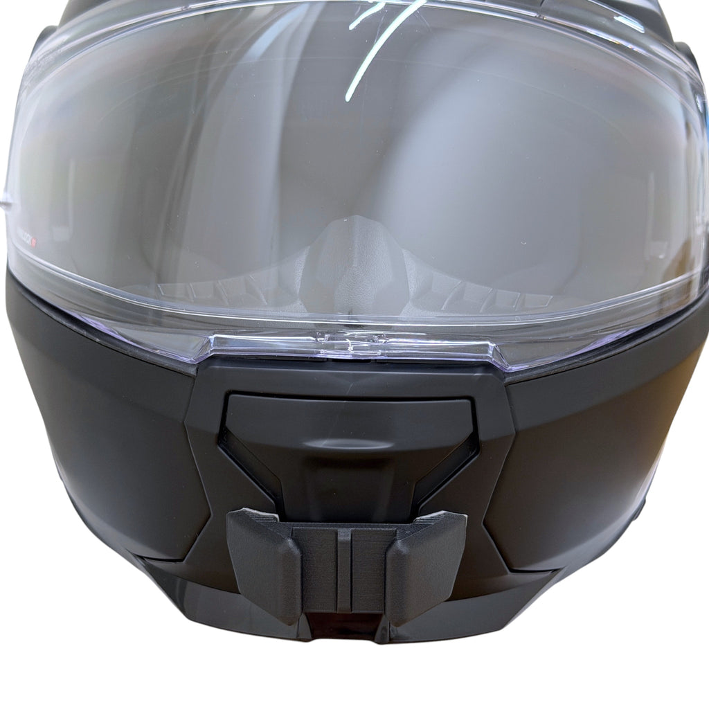 Vista frontal del casco LS2 SCOPE 2 FF902 con el soporte de mentonera RiderMounts montado