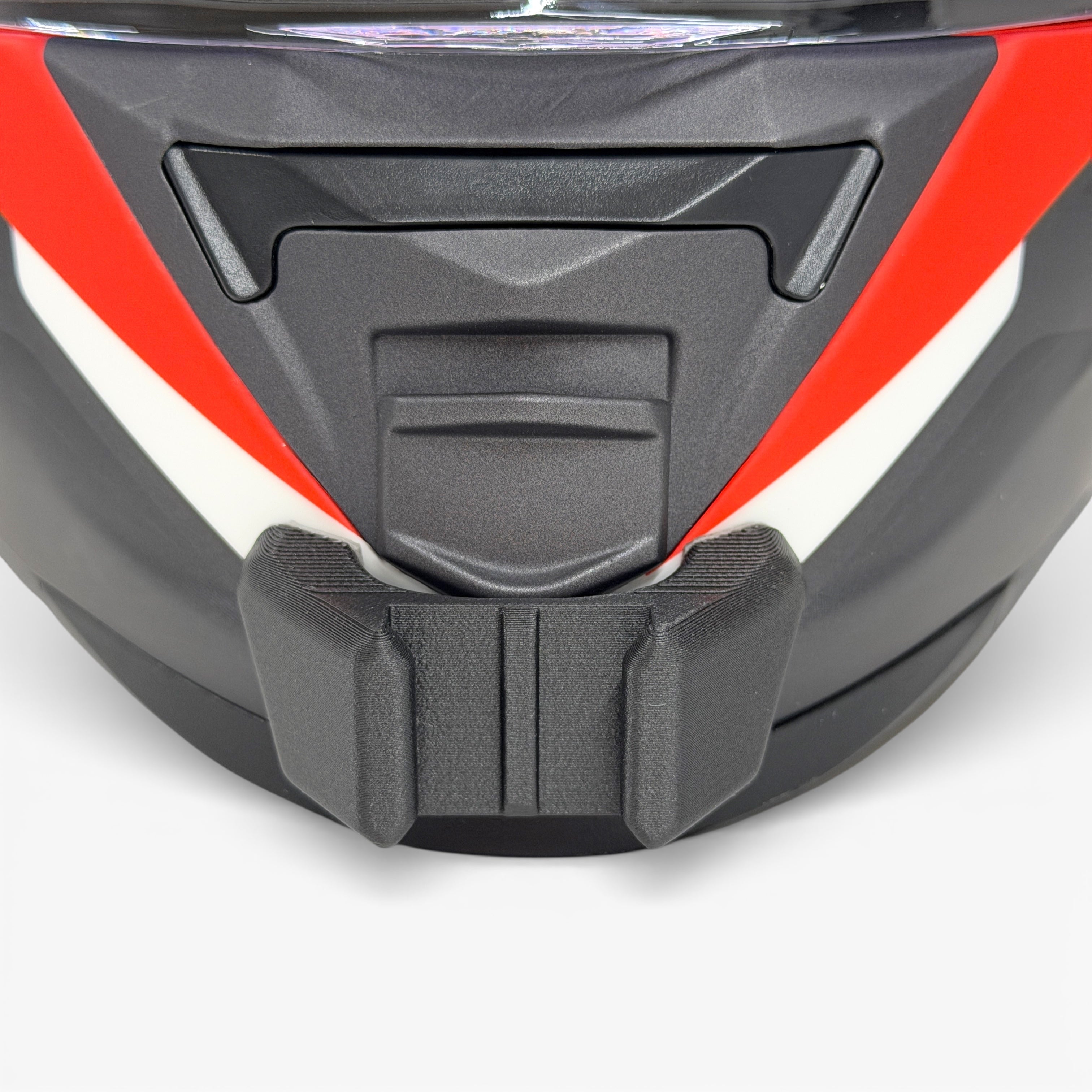 Vista frontal del casco LS2 STORM 2 FF800 con el soporte de mentonera RiderMounts montado