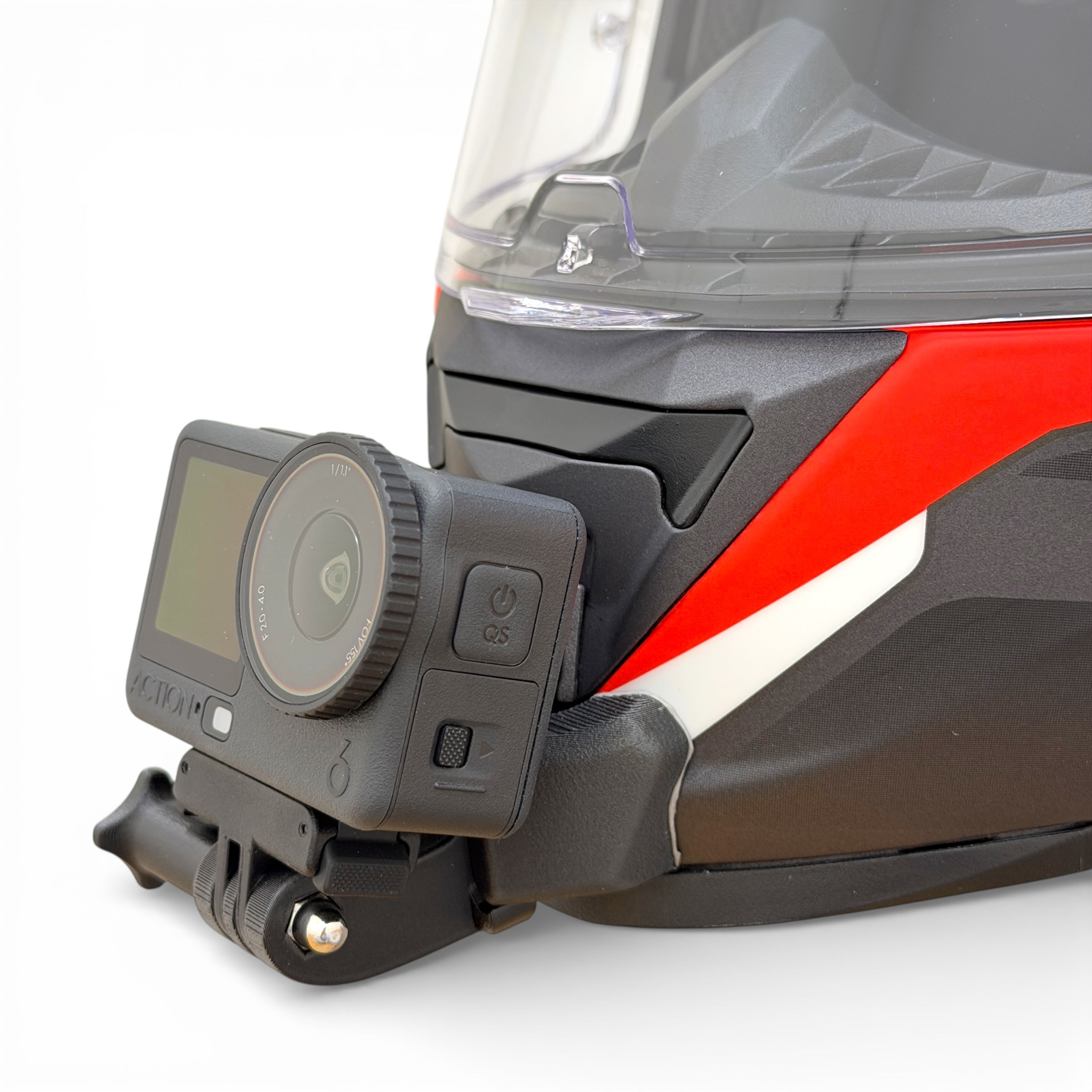 Soporte de mentonera RiderMounts en el casco LS2 STORM 2 FF800 visto desde otro ángulo