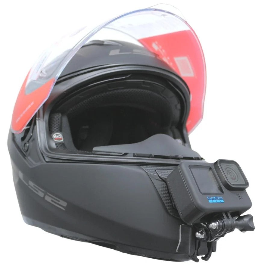 Casco LS2 STREAM EVO FF320 con soporte de mentonera RiderMounts y cámara de acción montada
