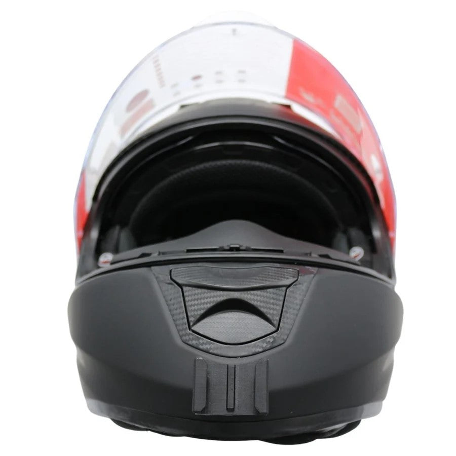 Vista frontal del casco LS2 STREAM EVO FF320 con el soporte de mentonera RiderMounts montado