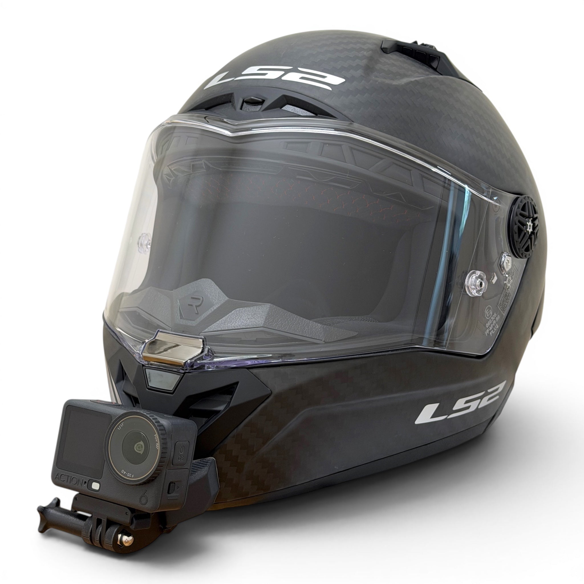 Casco LS2 THUNDER FF805 con soporte de mentonera RiderMounts y cámara de acción montada