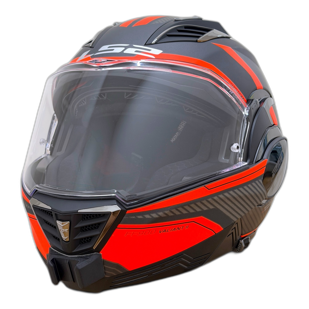 Casco LS2 VALIANT 2 FF900 con el soporte de mentonera RiderMounts instalado