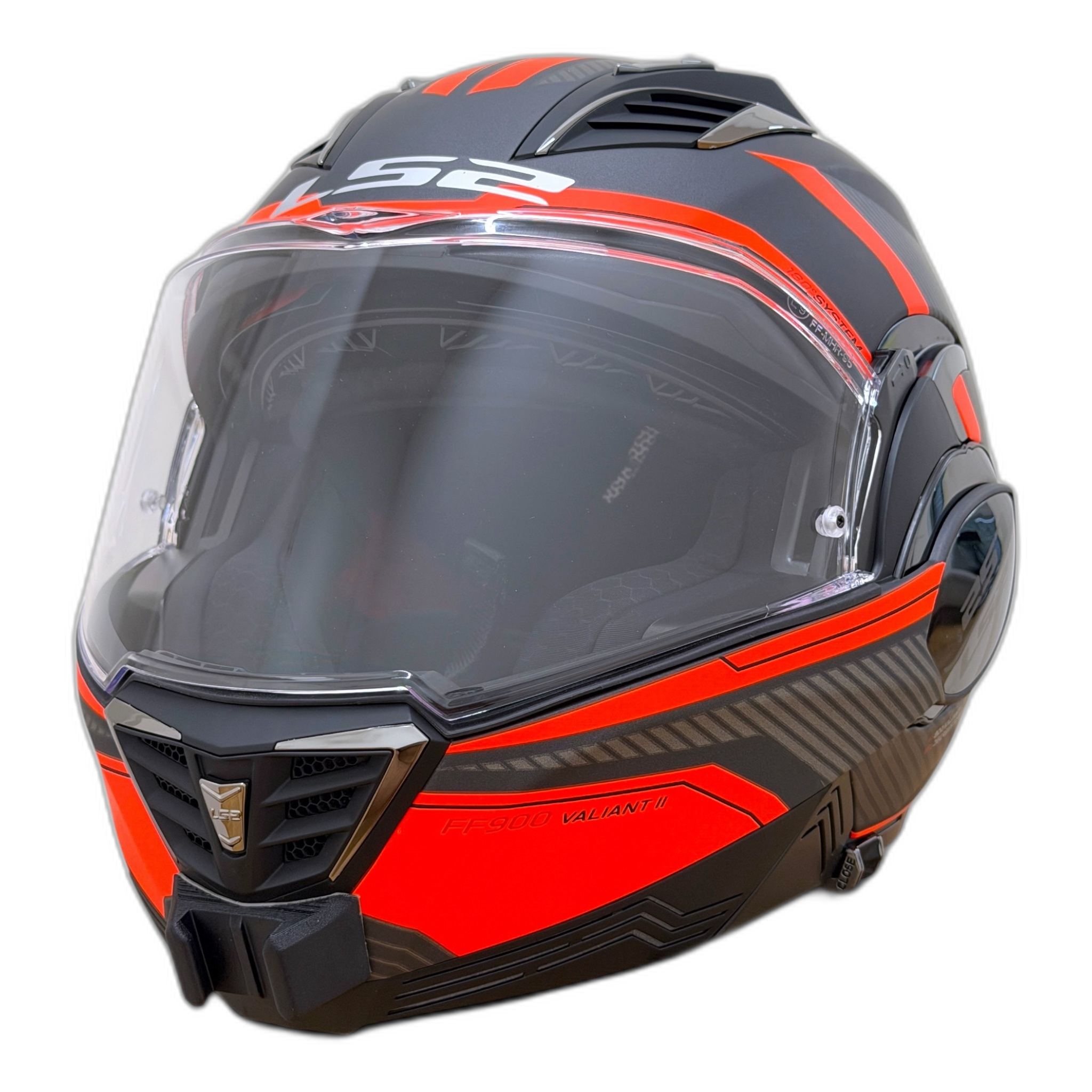 Casco LS2 VALIANT 2 FF900 con el soporte de mentonera RiderMounts instalado