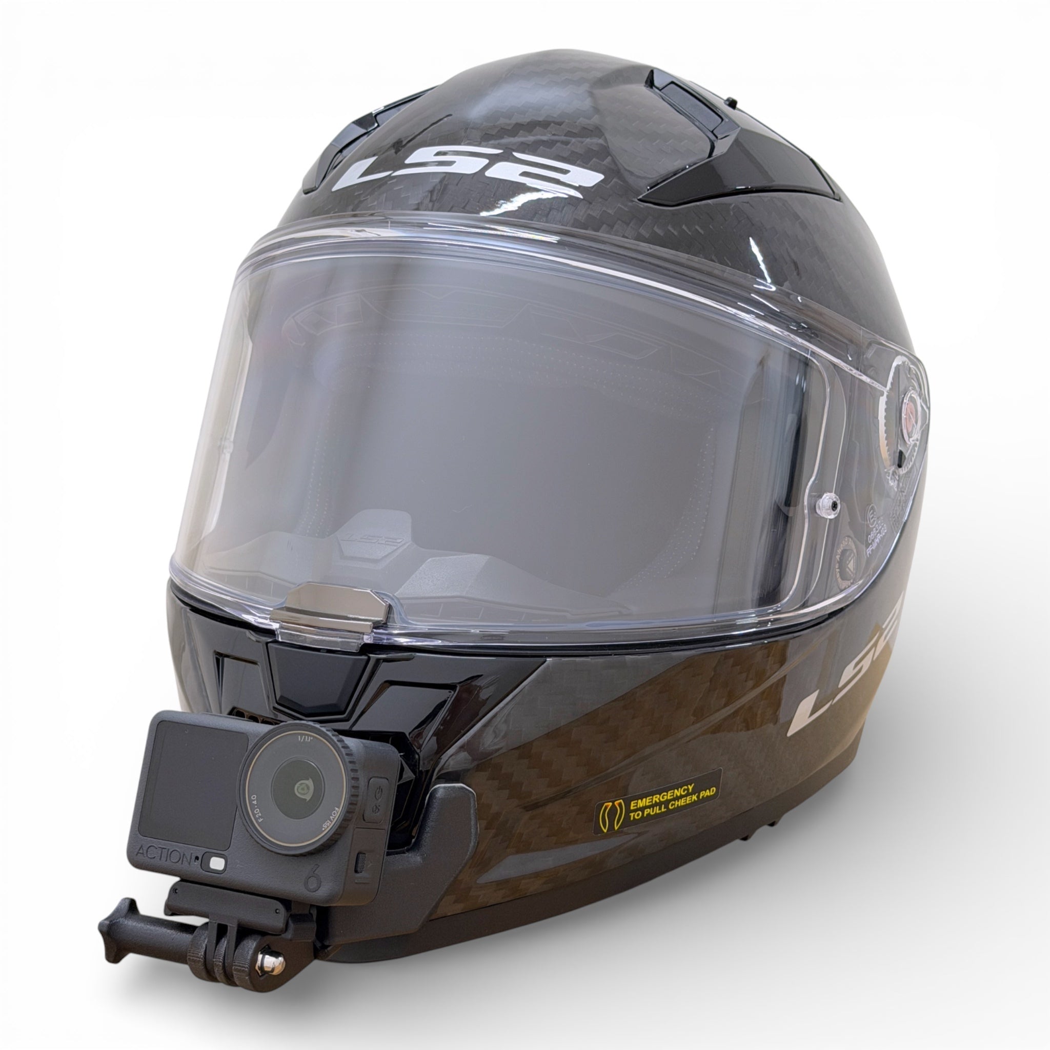 Casco LS2 VECTOR 2 FF811 con soporte de mentonera RiderMounts y cámara de acción montada
