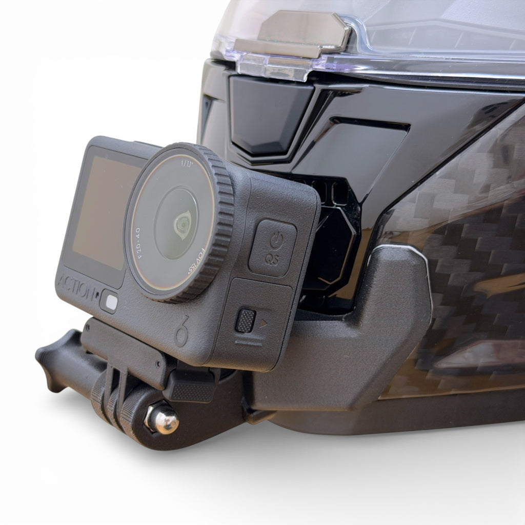 Soporte de mentonera RiderMounts en el casco LS2 VECTOR 2 FF811 visto desde otro ángulo