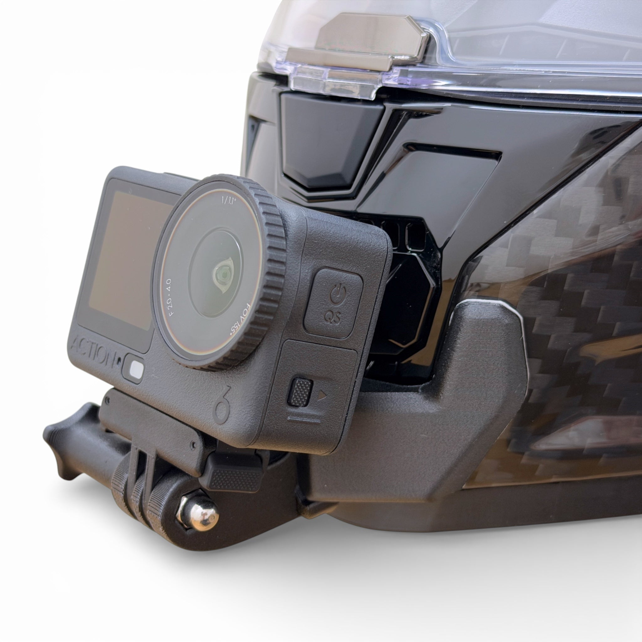 Soporte de mentonera RiderMounts en el casco LS2 VECTOR 2 FF811 visto desde otro ángulo