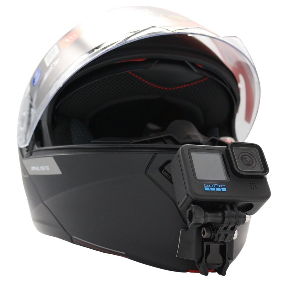 Casco MT HELMETS GENESIS SV con soporte de mentonera RiderMounts y cámara de acción montada