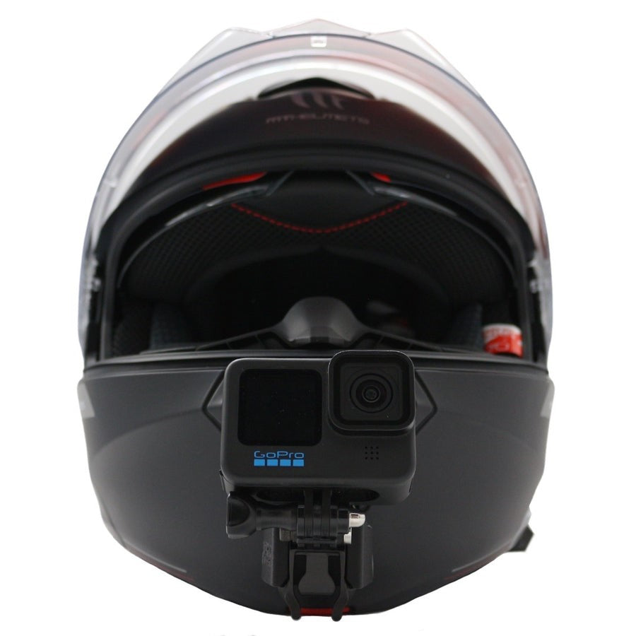 Soporte de mentonera RiderMounts en el casco MT HELMETS GENESIS SV visto desde otro ángulo