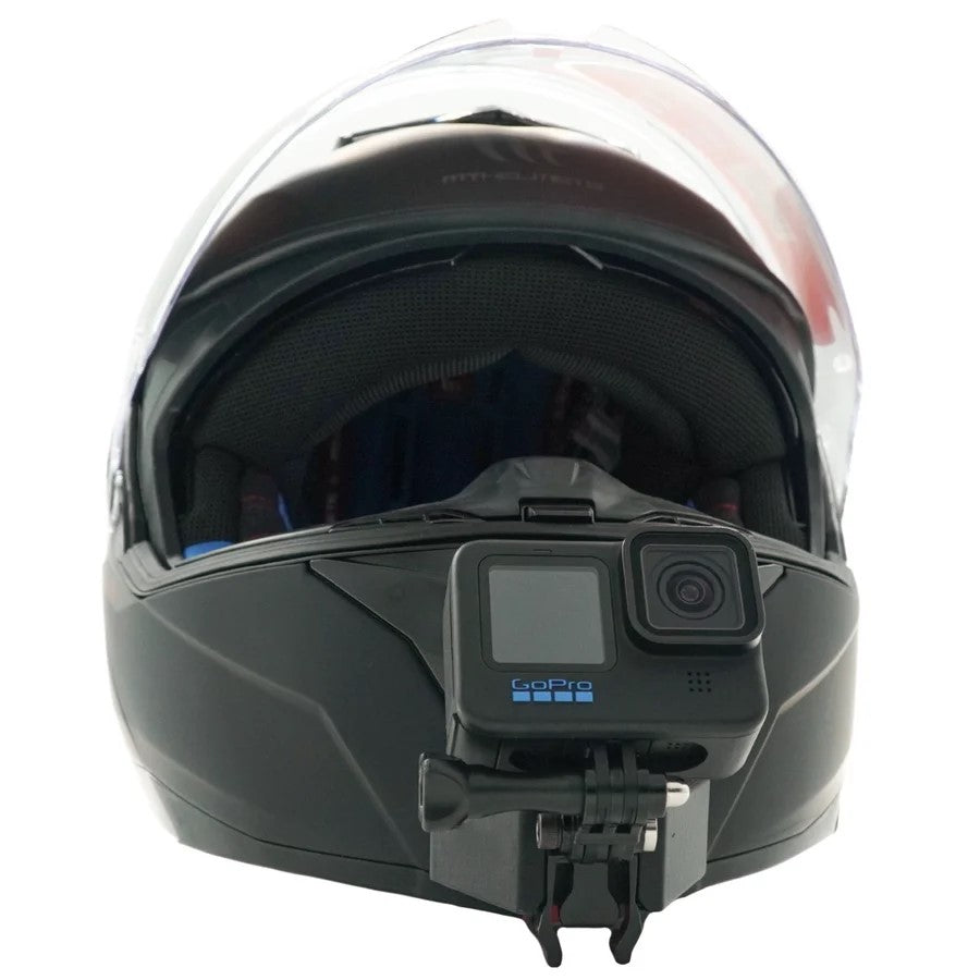 Casco MT HELMETS ATOM 2 SV con soporte de mentonera RiderMounts y cámara de acción montada