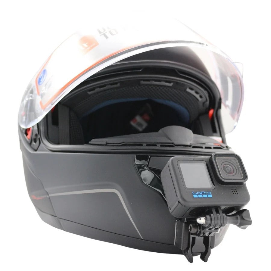 Casco MT HELMETS ATOM SV con soporte de mentonera RiderMounts y cámara de acción montada
