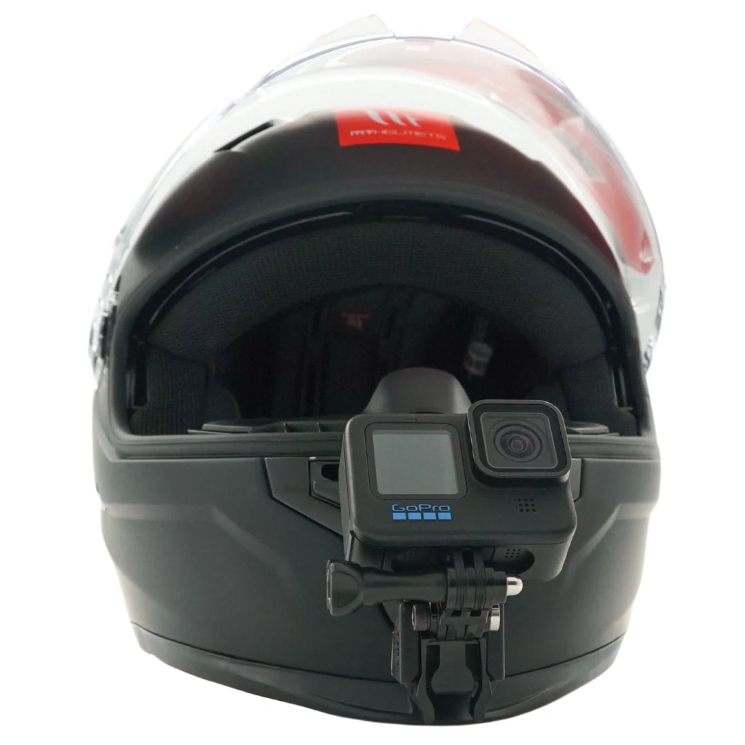 Casco MT HELMETS BRAKER SV con soporte de mentonera RiderMounts y cámara de acción montada