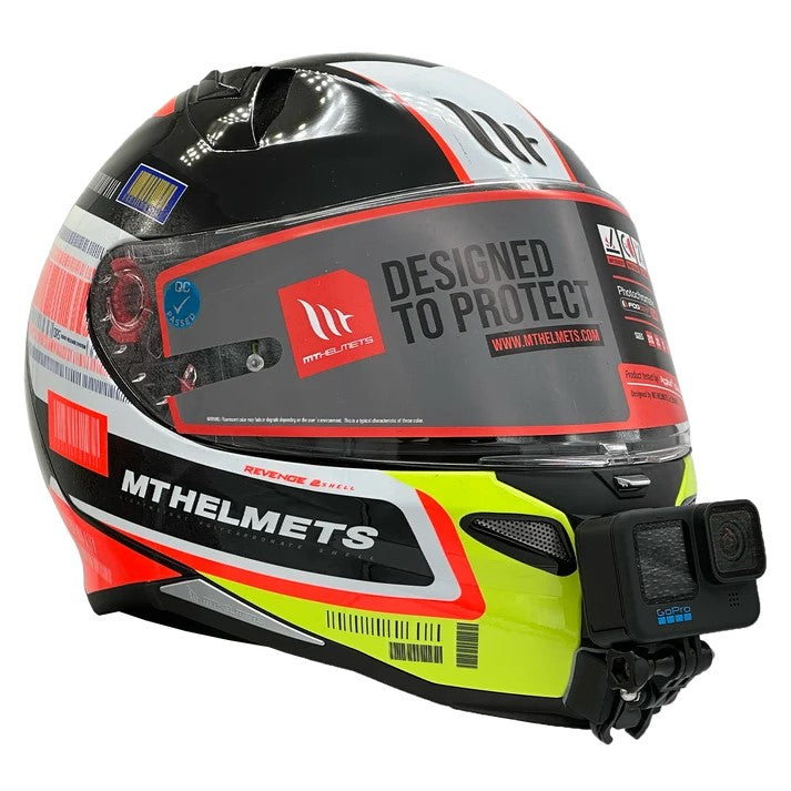 Casco MT HELMETS REVENGE 2 con soporte de mentonera RiderMounts y cámara de acción montada