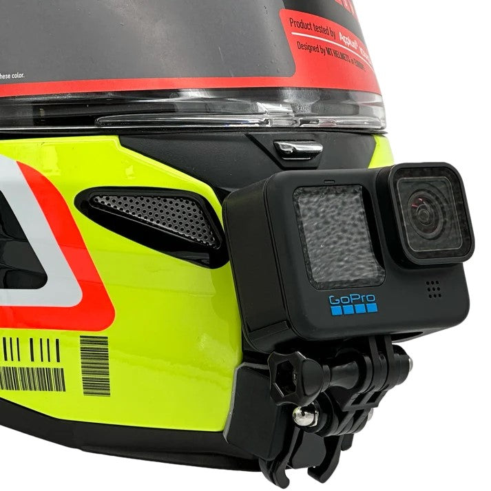 Vista frontal del casco MT HELMETS REVENGE 2 con el soporte de mentonera RiderMounts montado