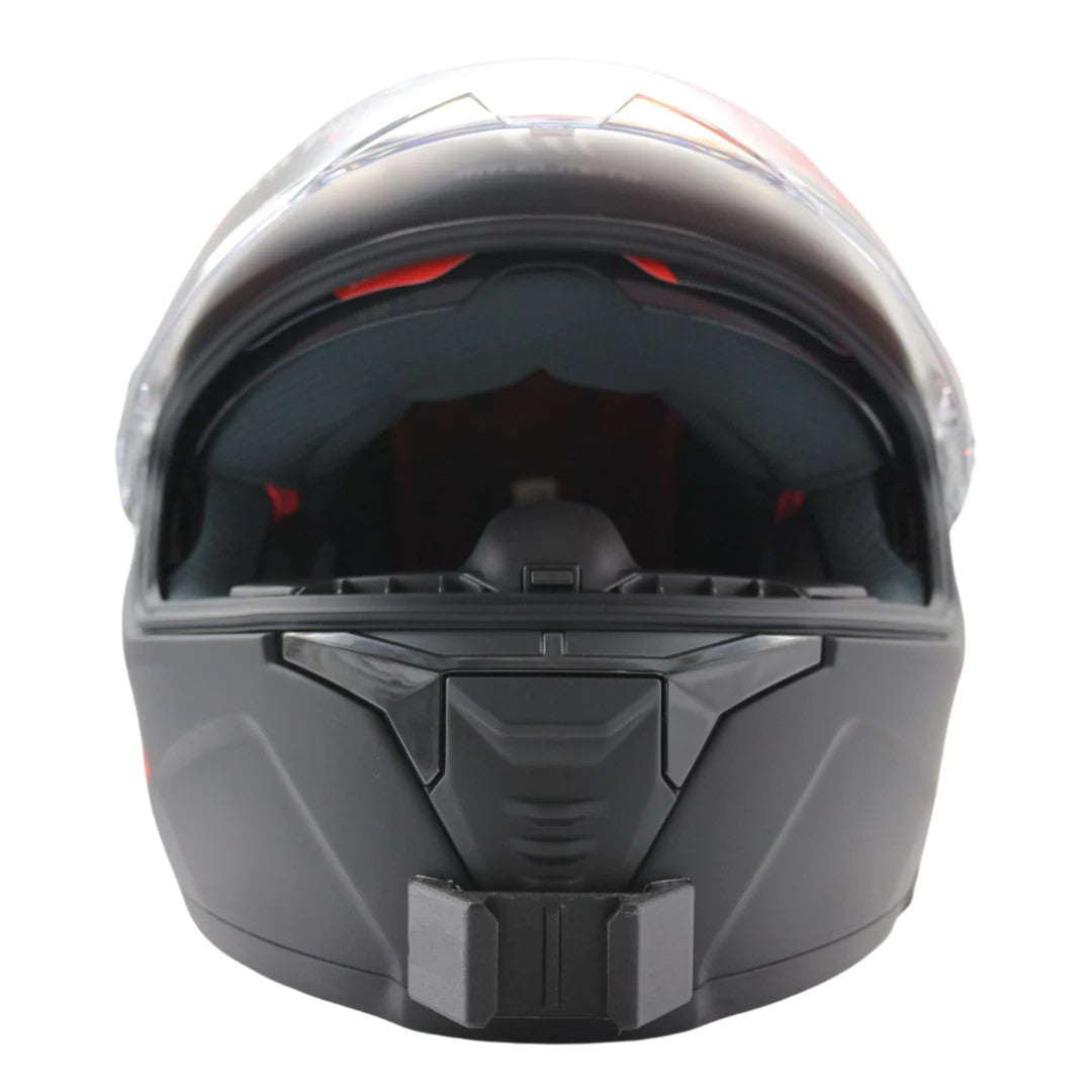 Vista frontal del casco MT HELMETS THUNDER 4 SV con el soporte de mentonera RiderMounts montado